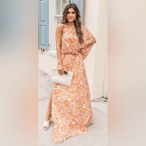 Found My Forever Rust Floral One Shoulder Maxi Dress - Medium